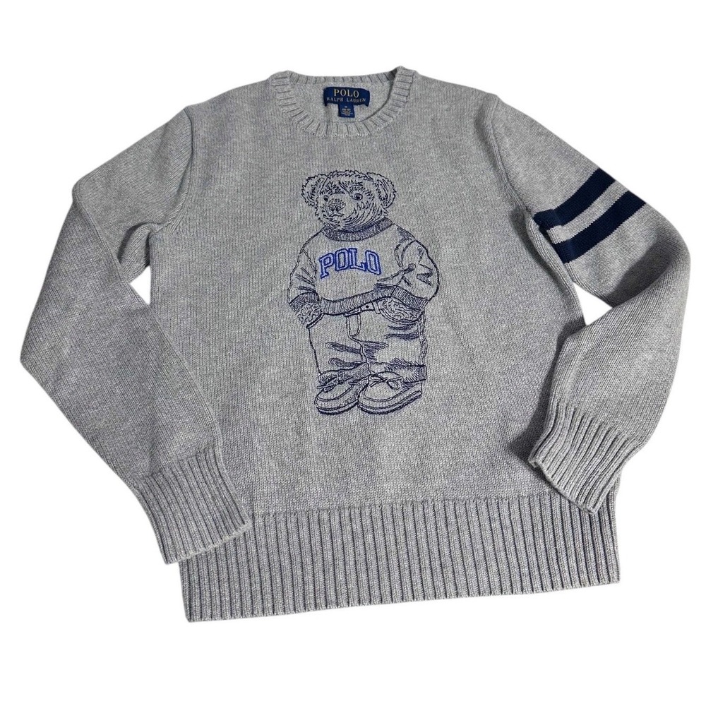 Polo Ralph Lauren Sweater Boys Size M Embroidered Preppy Bear Pullover Varsity